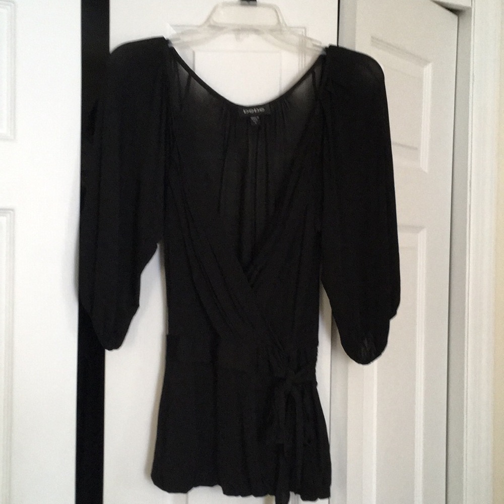 Bebe black low V-neck cut blouse, Small